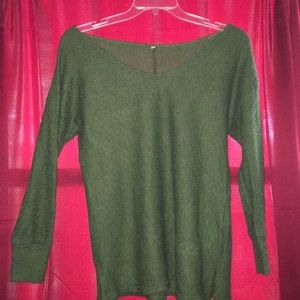 Green, woven sweater.